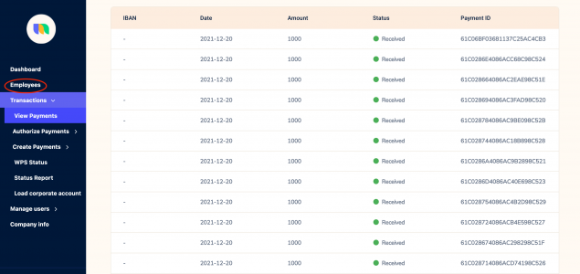 A screenshot of the NOWMoney payroll portal, showing a list of employees.