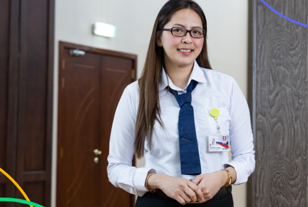 A woman in an office setting.